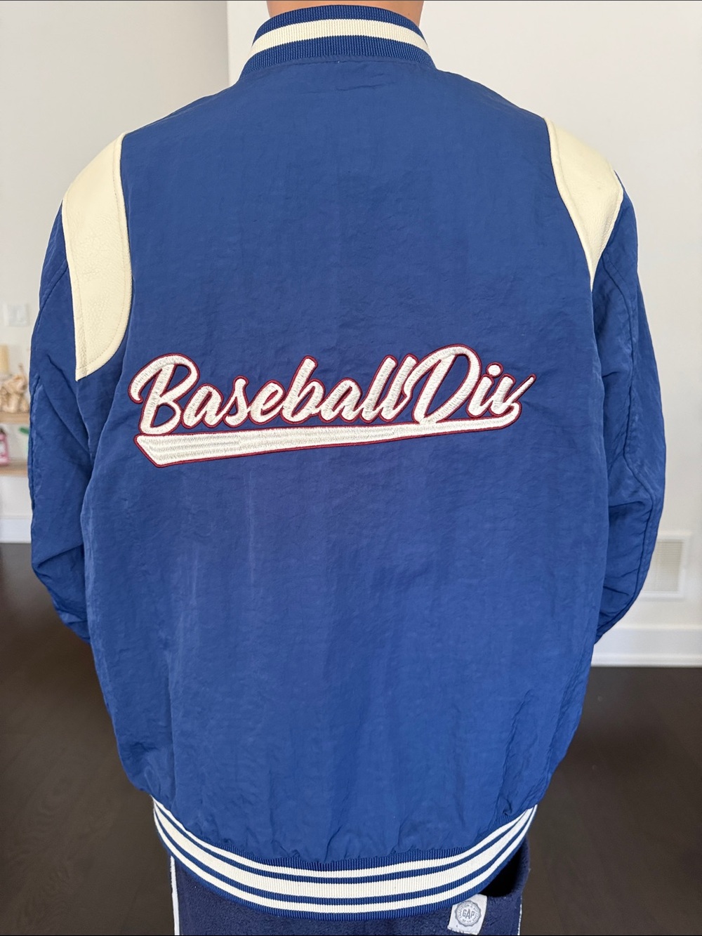Zara Navy & Cream Athletic Bomber Jacket